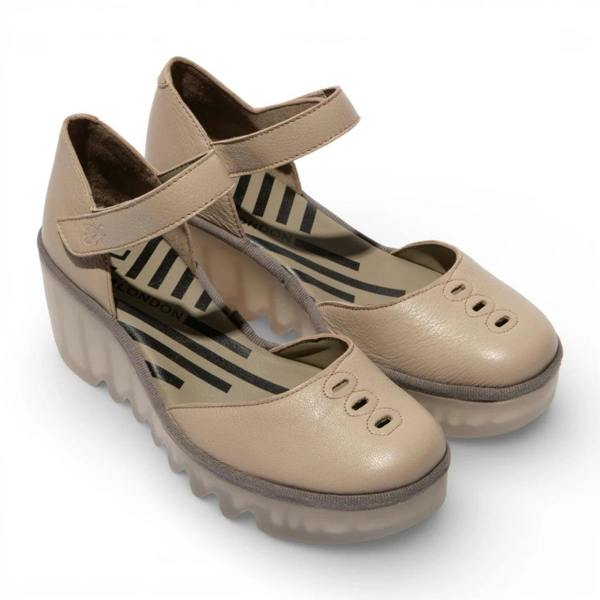 Fly London BISO305FLY - Women’s Taupe Leather Wedge Sandals
