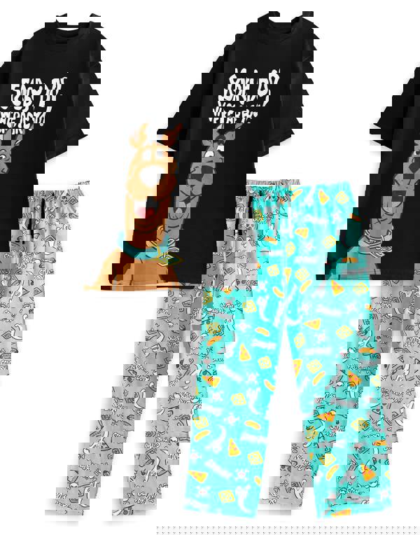 Scooby Doo Mens Black Character Short Sleeve Long Leg Pyjama Set