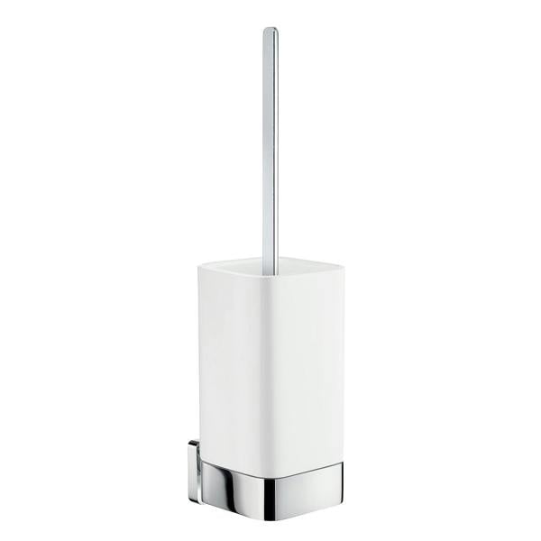 Polished chrome toilet brush with porcelain holder