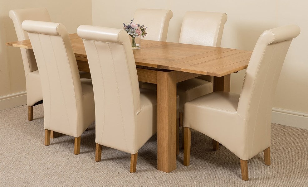 That's Furniture Richmond Medium Oak Extendable Dining Table with Montana Leather Chairs