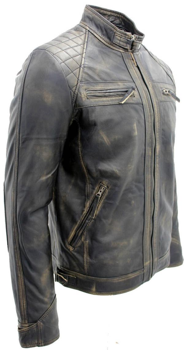 Infinity Leather Men's Vintage Zipped Leather Racing Quilted Biker Jacket