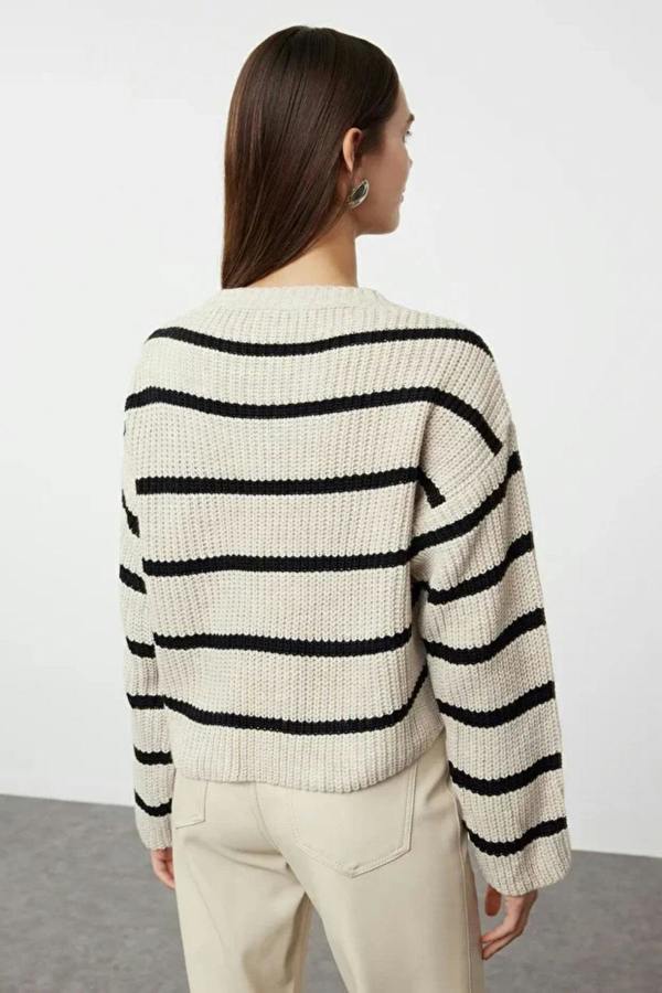 Hoxton Gal Cropped Basic Striped Oversized Knit Sweater