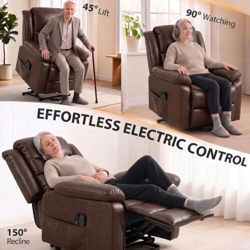 HOMCOM Riser Recliner Chair with Massage and Heat for Elderly, Brown