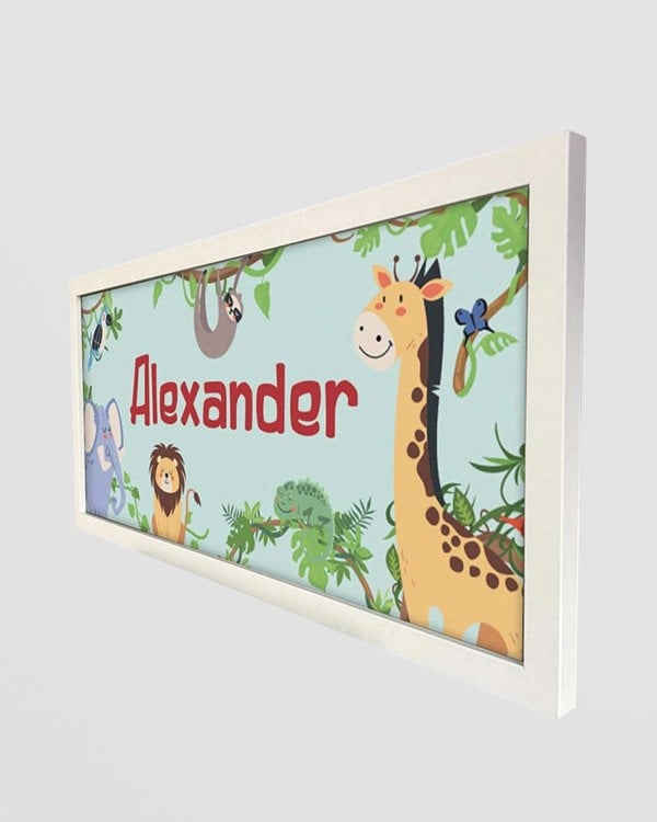 Personalised Jungle Nursery Wall Art, Framed Safari Print for Kids