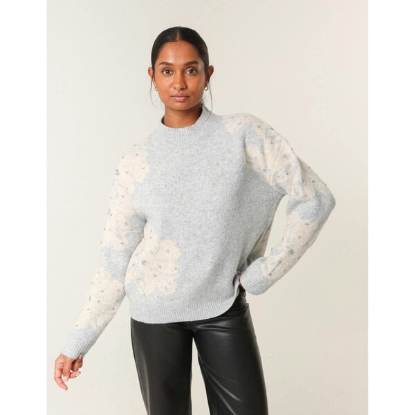 Blue Vanilla Flower Diamante Detailed Knitted Jumper