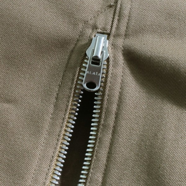 Alaia khaki cotton gabardine pencil skirt silver tone zips