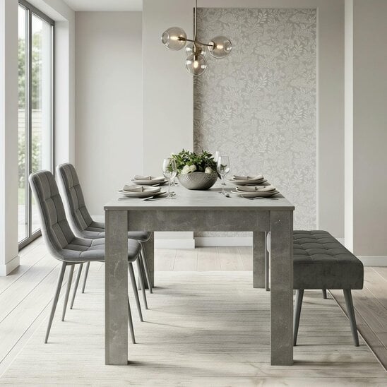 Kosy Koala Grey Wooden Dining Table Set with 2 Grey Velvet Chairs and 1 Grey Bench ? Dining Room Furniture