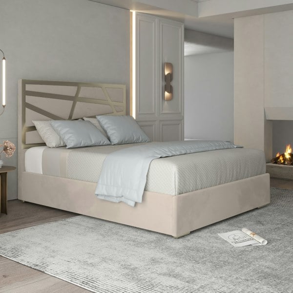 Casa Magna Arabella Upholstered Soft Velvet Metal Bed Frame - Cream