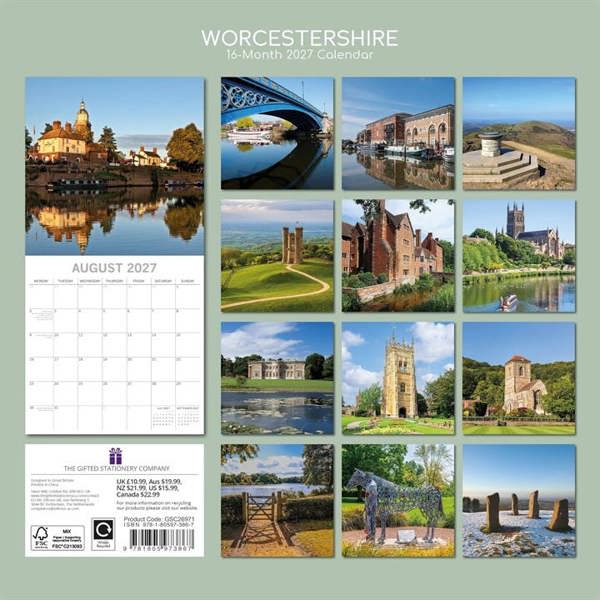 Worcestershire Calendar 2027, Wall Calendars, Month To View, Travel, Gift