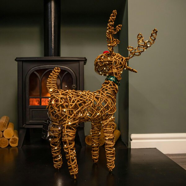 Samuel Alexander 67cm Battery Operated Light up Brown Christmas Reindeer with Red Nose & 80 Warm White LEDs