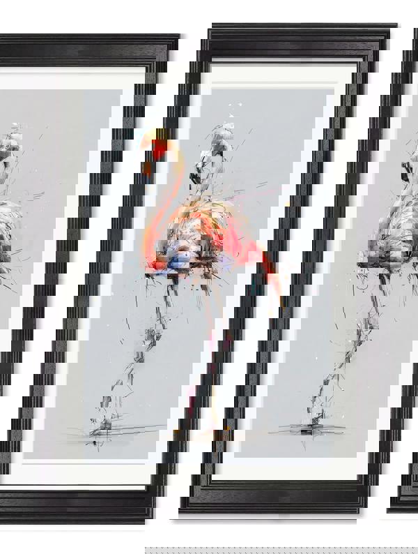 Exceptional Art Pink Flamingo Cosy Sketch - Black Hurstwood Frame