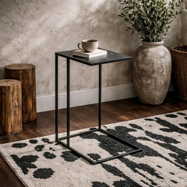 Wyld Haus Holbaeck Black Marble Effect Side Sofa Table