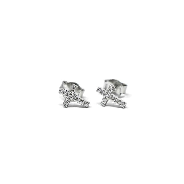 Rockabye Baby Cross Earrings with CZ Stones - Sterling Silver