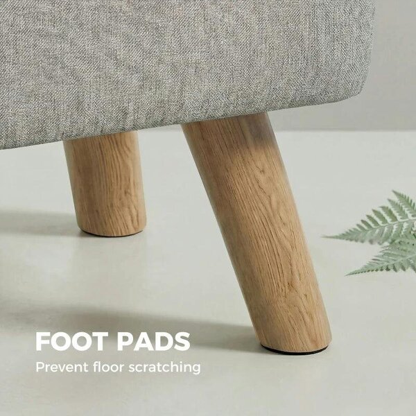 Linen-Look Square Padded Footstool - Light Brown