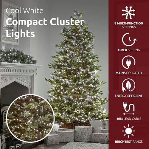 Cool White Compact LED Christmas String Lights with Green Cable, 8 Effects, Auto Memory and Timer image 3