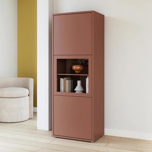 Furniture To Go Alice Springs Narrow Display Cabinet with 3 Push-to-Open Doors in Terracotta