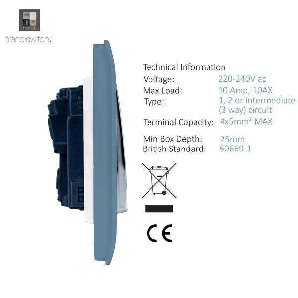 Trendi Switch 4 Gang Light Switch (2x 1 or 2 Way & 2 x Intermediate)in Sky Blue