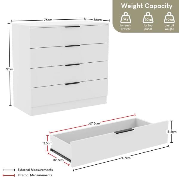 Vida Designs Trega 4 Drawer Chest, Black