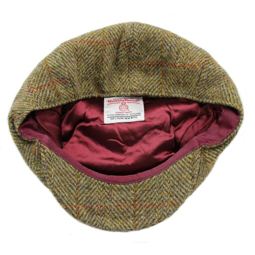 Heather Hats & Accessories Genuine Harris Tweed 8-Panel Flat Cap, Satin Lining, Outdoor Wear, Harvest Olive