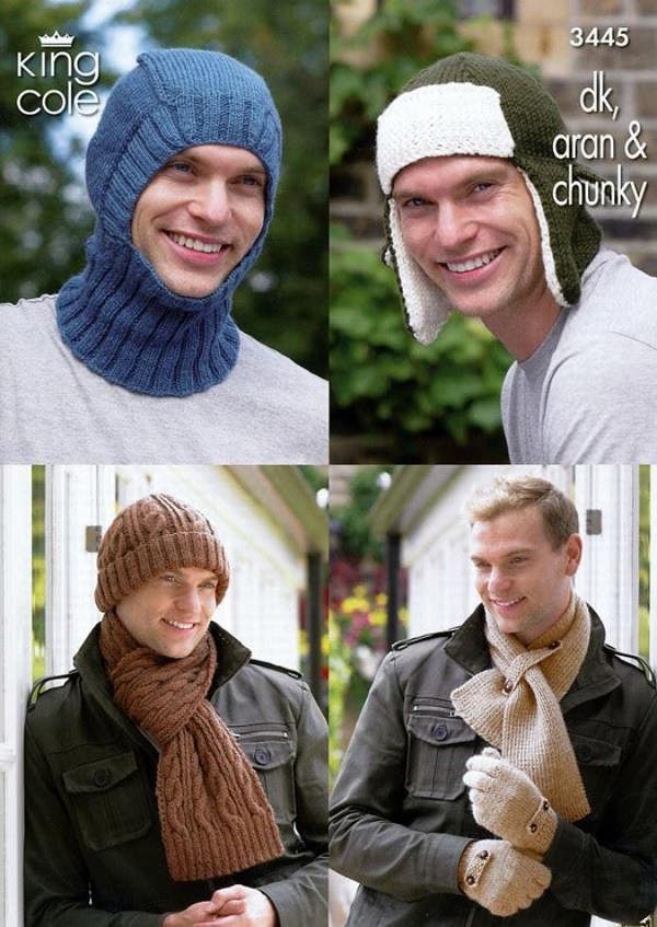 King Cole Knitting Pattern 3445, Headwear, Scarves for Men - Intermediate