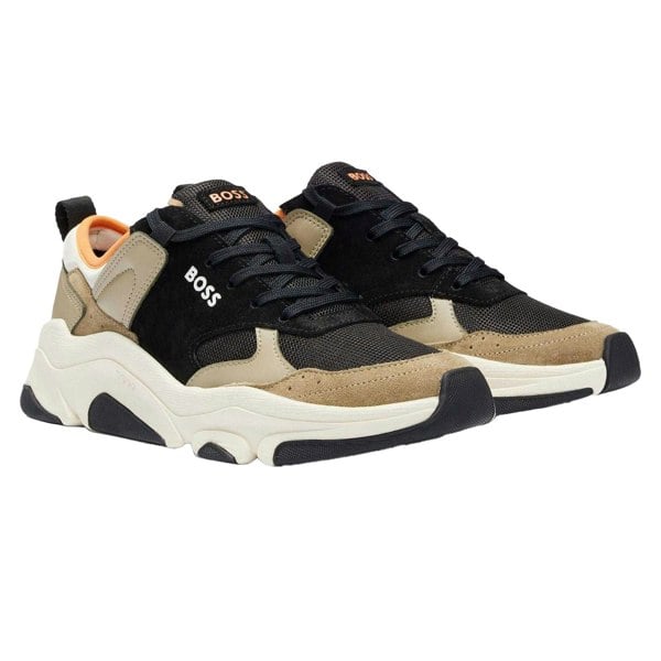 Hugo Boss Mens Asher Leather Running Trainers - Beige