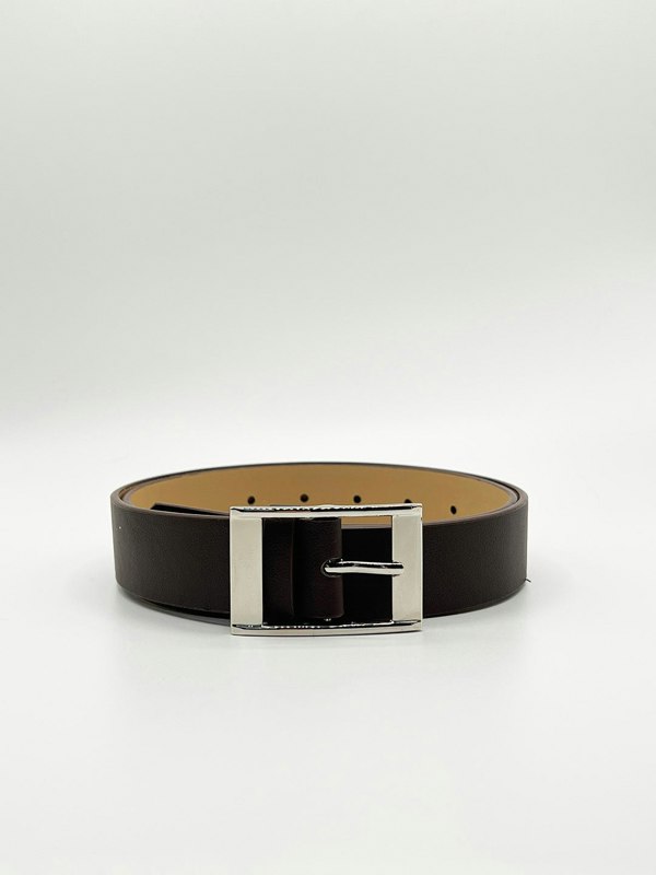 SVNX Silver Square Buckle Belt In Dark Brown