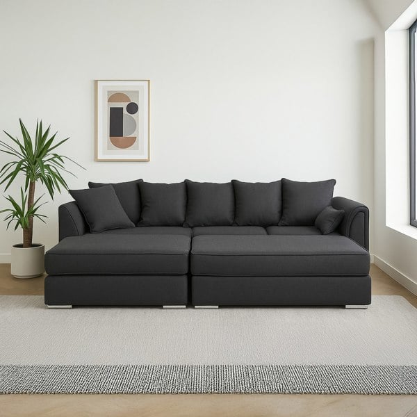 Furnishings For Less Chiswick Corner Sofa 4 Seater with Footstool - Silver Or Black