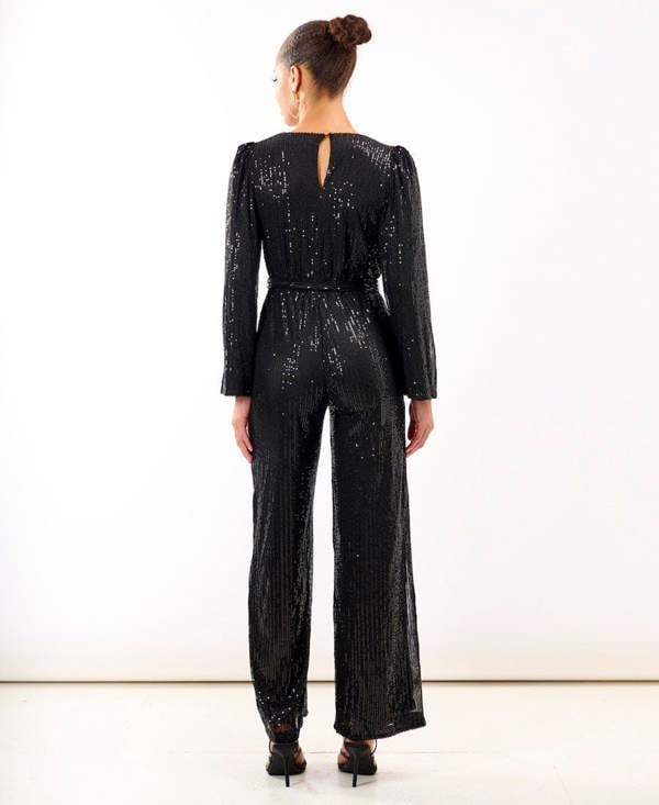 Black Sequin Jersey Jumpsuit back