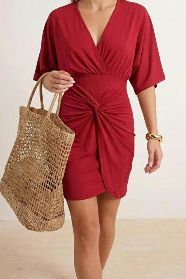 WOVCOR Fitted Mini Knitted Ruched Beach Dress