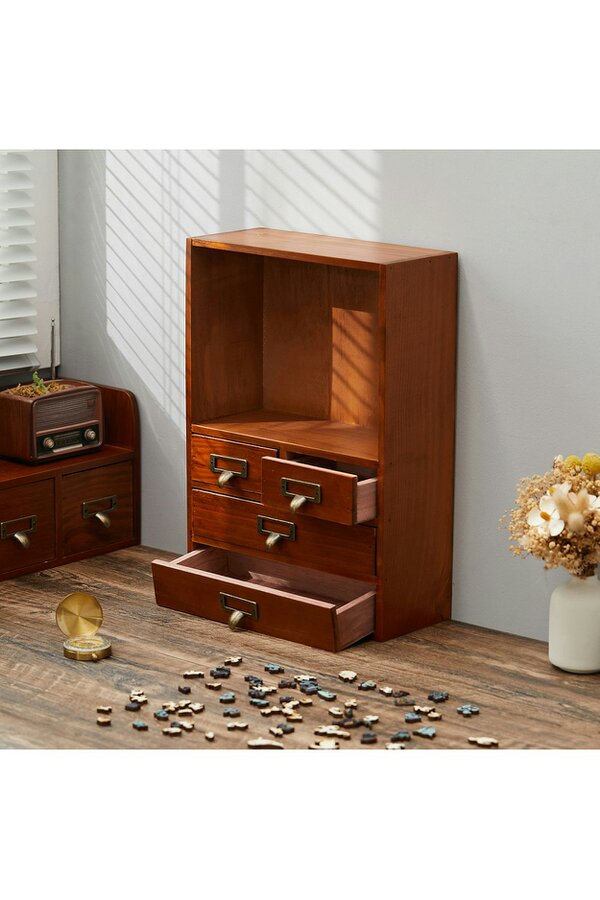 Living and Home Wooden Vintage Desktop Storage Cabinet Box with Drawer