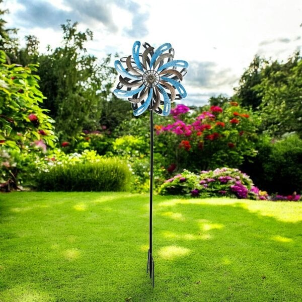 EDH Door Hardware Small Ocean Wave Vortex Wind Spinner Stake – 120 x 36 x 15 CM | Metal Kinetic Garden Wind Sculpture | Outdoor Yard Art