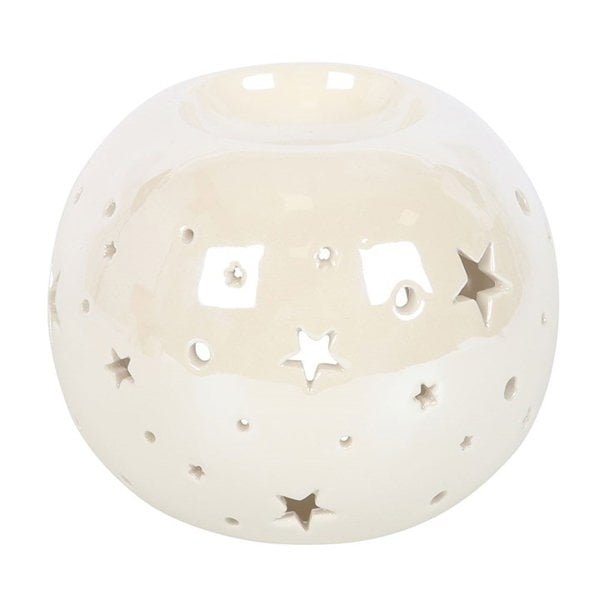 Serano White Iridescent Star Oil Burner and Wax Warmer