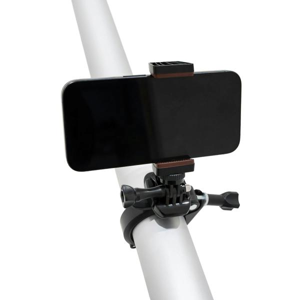 Smartphone holder attached to a white pole, designed for use with a 60L wet and dry vacuum and gutter vacuum camera system
