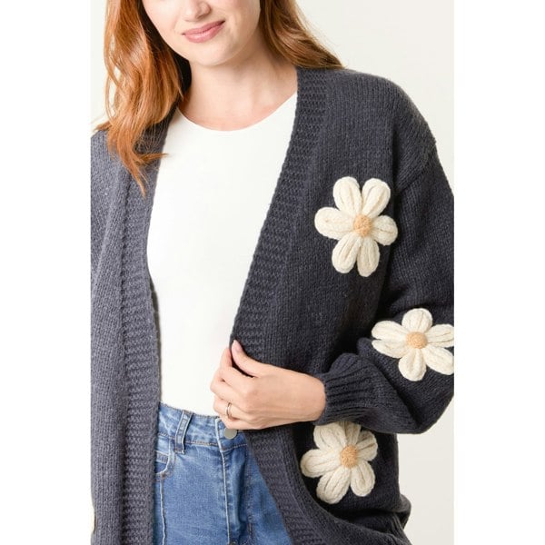 Blue Vanilla Daisy Large Flower Cardigan - Navy
