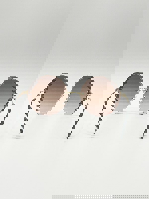 SVNX Oversized Round Frameless Sunglasses with Crystal Detail in Brown