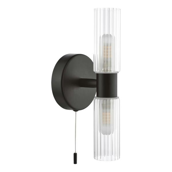 Pagazzi Lighting Hannah 2 Light Matte Black & Glass IP44 Wall Light