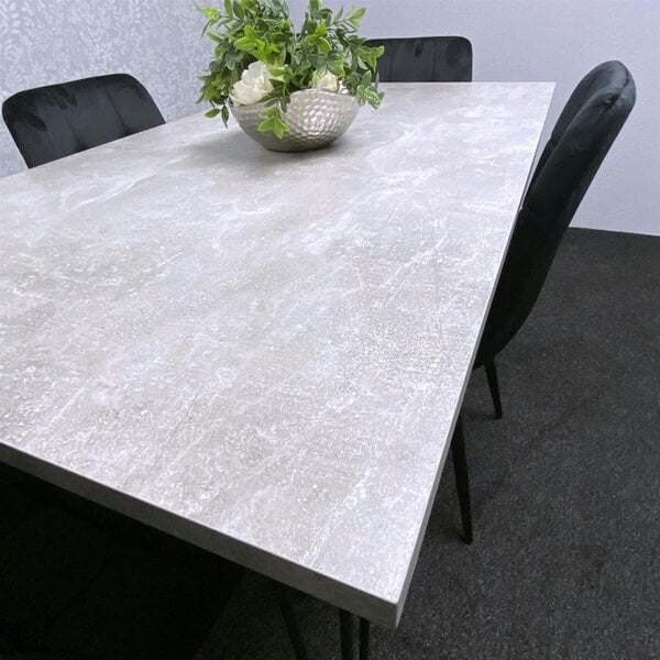 Kosy Koala Grey Dining Table with Hairpin Legs & 4 Black Velvet Chairs Set for Kitchen & Dining Room