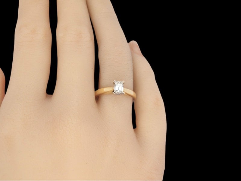 A solitaire Diamond Ring finger view