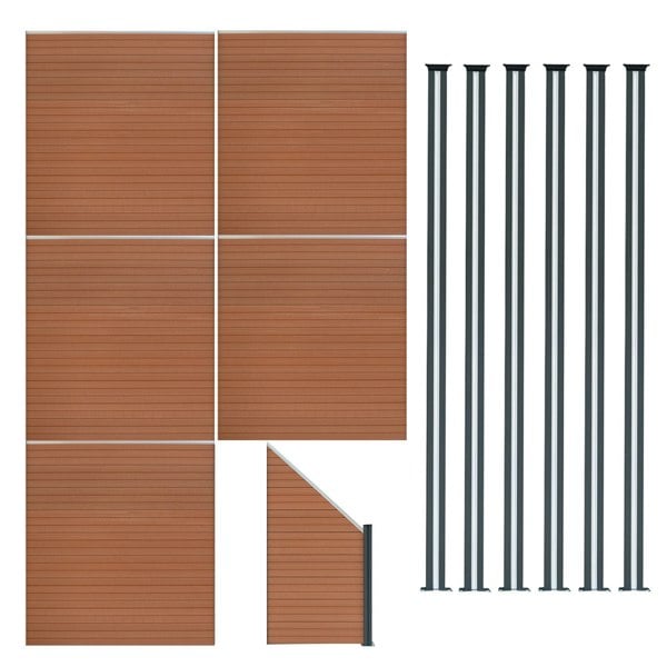 Monstershop Composite Fence Panels x 5, Angled Piece & LED Posts x 6 - Brown