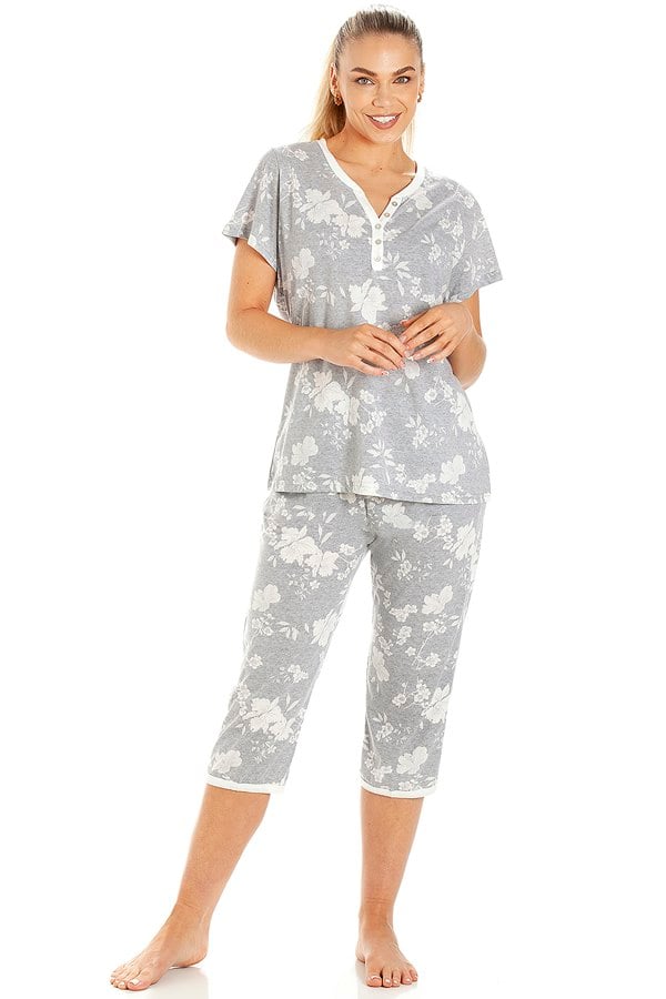 Camille Grey Lightweight Floral Capri Pyjama Set