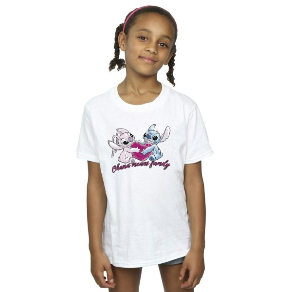 Disney Girls Lilo And Stitch Ohana Heart With Angel Cotton T-Shirt - White