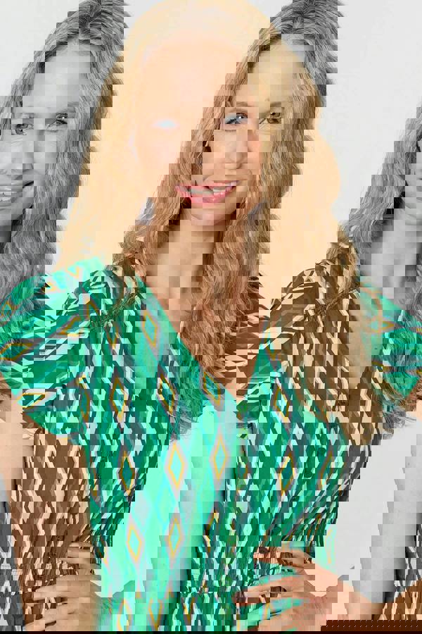 Green | Geo Print Cap Sleeve Lace Midi Dress