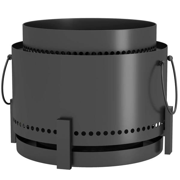 Dark grey portable metal smokeless fire pit with vent holes and side handles