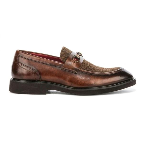 Justin Reess Tristian - Men's Tan Leather Herringbone Tweed Loafers