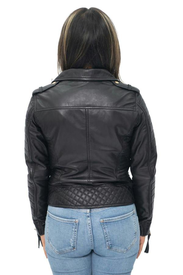 Infinity Leather Womens Leather Quilted Vintage Brando Biker Jacket-Lusaka