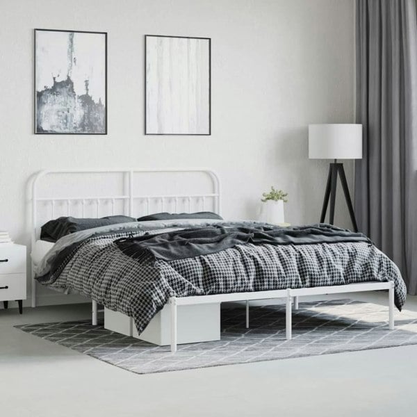 Berkfield Metal Bed Frame with Headboard White 180x200 cm
