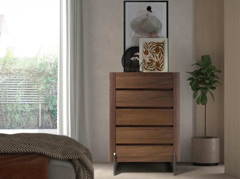 Angel Cerdá Walnut and metallic dark steel chiffonier with porcelain marble top 7153