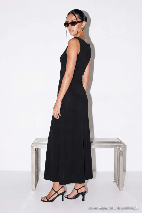WOVCOR Degaje Neckline Shoulder Embellished Bodycon Midi Dress
