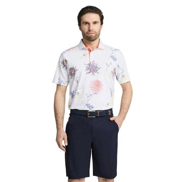Puma Mens Dahlia Performance Short-Sleeved Polo Shirt - White/Peach - 