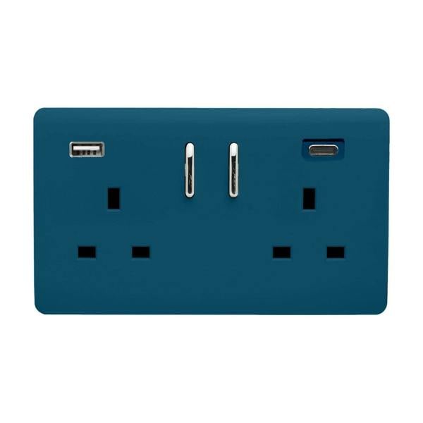Trendi Switch 2 Gang USB 3100mA Type A & C USB Plug Socket in Midnight Blue
